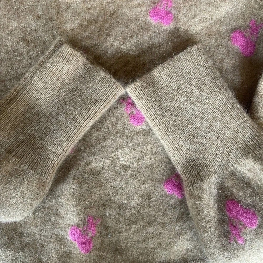 J. Crew tan and pink cherry cashmere sweater XS